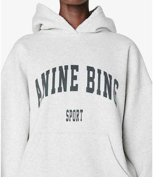 

anine bing women designer hoodie sport classic hooded print fleece sweatshirt grey fashion hoodies pullover12, Black