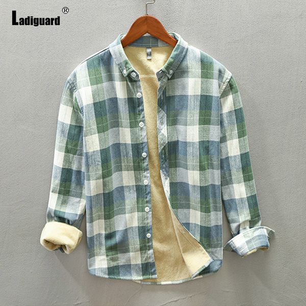 

men's jackets harajuku 2023 fashion thick plush shirts men winter keep warm blouse lepal collar plaid casual slim camisa male outerwea, Black;brown