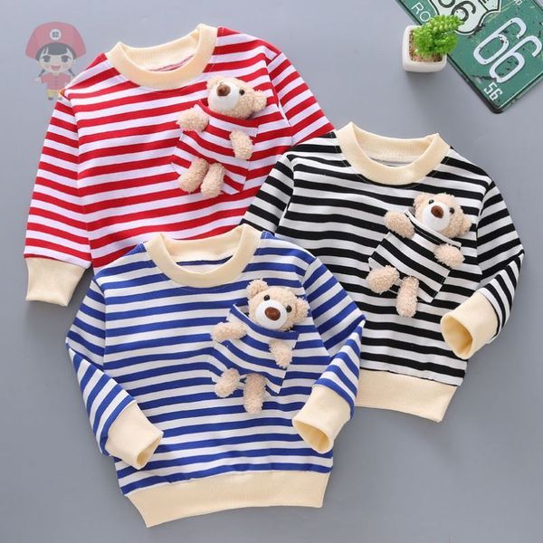 

clothing sets spring autumn girls boys cute carton bear strip t shirt baby kids children tee 230222, White