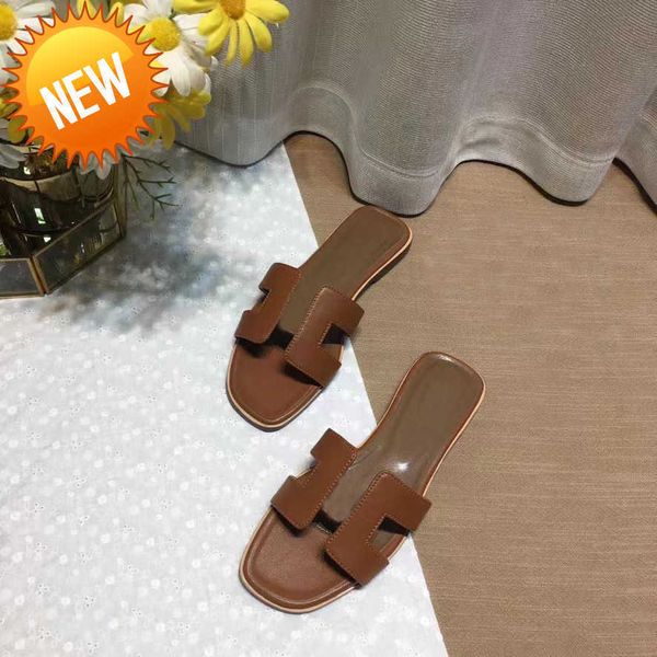 

slippers designer sandals shoes ladies slipper flip flops summer brand classic leather fashion beach flat heel with dustbag size337, Black