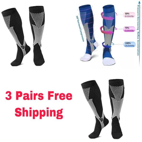 

5pc socks hosiery 3 pairs compression socks for football soccer varicose veins 2030 mmhg men women sport socks for running cycling z0221, Black;white