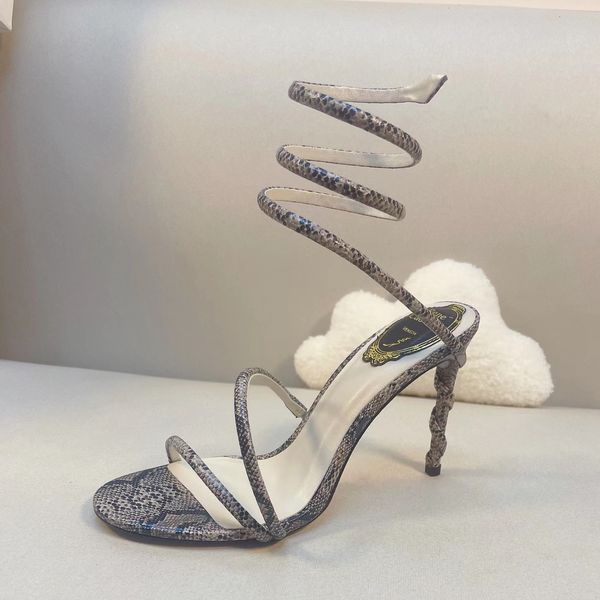 

rene caovilla crystal sandals slim high heel suede fashion dinner shoes luxury designer womens leather ankle lace quality factory shoeh, Black