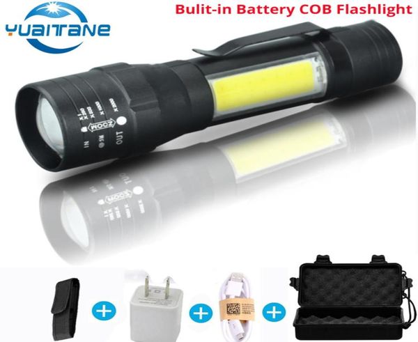 

usb rechargeable builtin 18650 flashlight 8000 lumens 4 modes cobt6 tactical torch zoomable led flashlights lamp 2012108693123