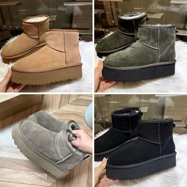 

2023 shoes snow boots designer women platform mini boot real leather thick bottom fur booties australia cowboy winter warm shoes 36-44