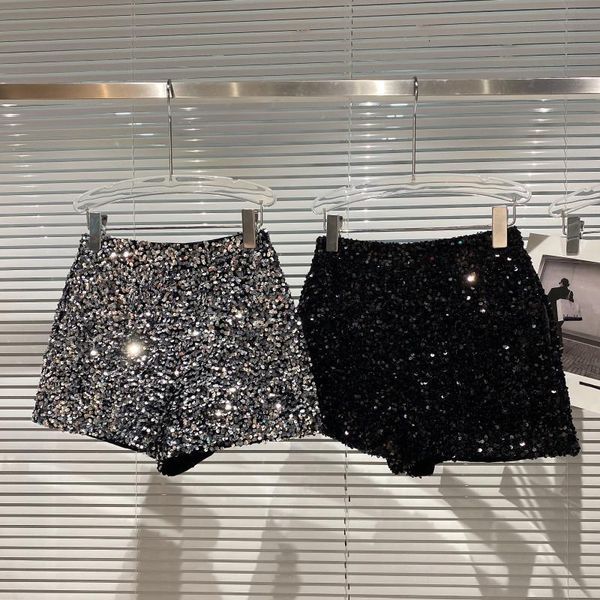 

women's shorts 2023 spring and autumn black velvet women sequined shiny versatile short pants clubwear high street 230222, White;black