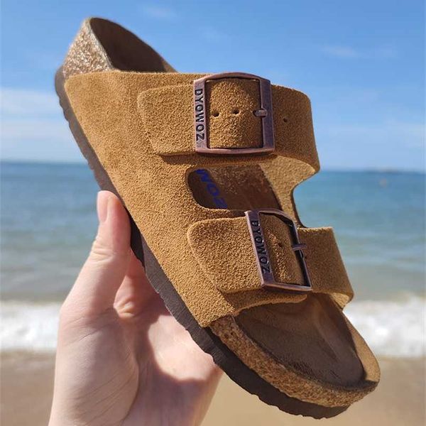 

designer birkinstock slippers outlet genuine leather boken cork slippers for women summer casual flip flops breathable wear beach sandals la, Black