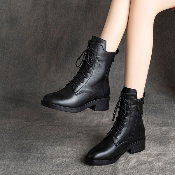 

boots luxury chelsea boots women leather ladies boots chunky winter shoes platform ankle boots slip on thick heel 230221, Black