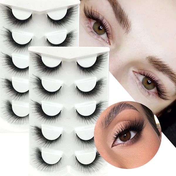 

wholesale 5 pairs winged cat eye lashes extension supplies natural half false eyelashes box package makeup fluffy fox eye lashes