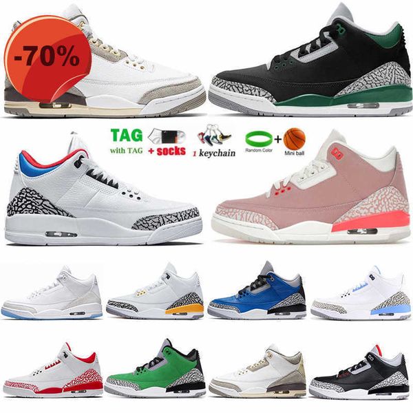 

sandals 2022 3s basketball shoes 3 mens sports sneakers laser orange pine green racer blue fire red mocha varsity royal chicago man trainers, Black