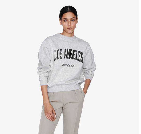 

anine bing women designer sweatshirt los angels letter print fleece sweater fashion pullover hoodies, Black