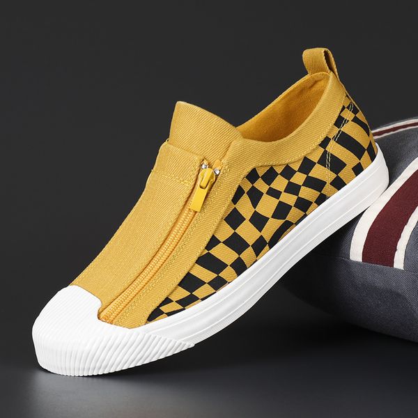 

dress shoes trendy high canvas shoes men mocassin designer vulcanized sneakers men yellow zipper casual shoes men breathable loafer 230221, Black