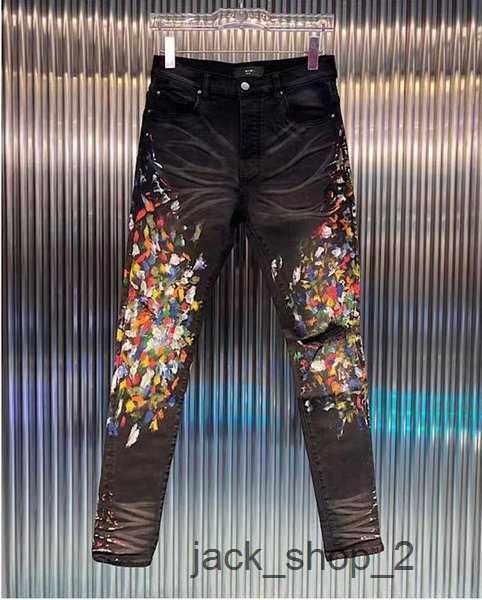 

0zbw men's jeans am male high street denim pants fashion tide brand blue stars distressed black slim casual for menmen's 8 hro0