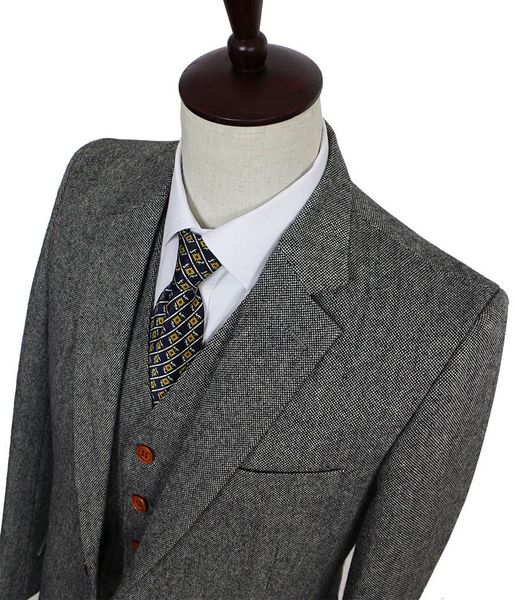 

men's suits blazers retro gentleman style grey classic tweed tailor wedding suits for men custom made wool slim fit blazer mens 3 piece, White;black