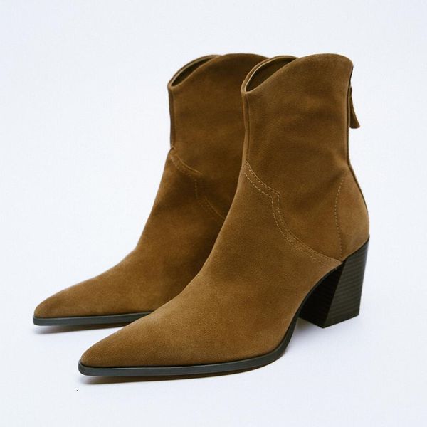 

boots women boots high heels heeled cowboy ankle boots traf autumn fashion pointed toes heel women chunky heel woman shoes brown 230221, Black