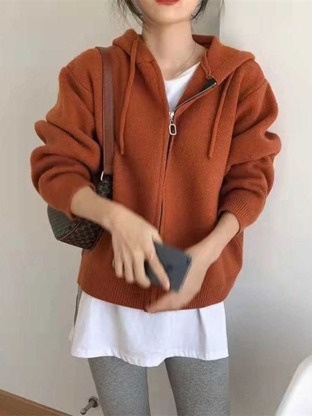 

woman clothes sweatshirts jackets autumn winter new women's hooded knitted jacket loose hoodies women keep warm sweater 230222, White;black