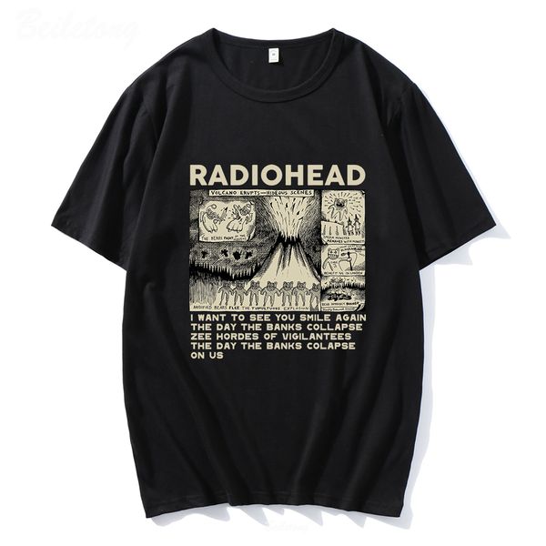 

mens tshirts radiohead vintage print t shirt oversized 100% cotton tshirts hip hop rock band music album tees harajuku male 230222, White;black