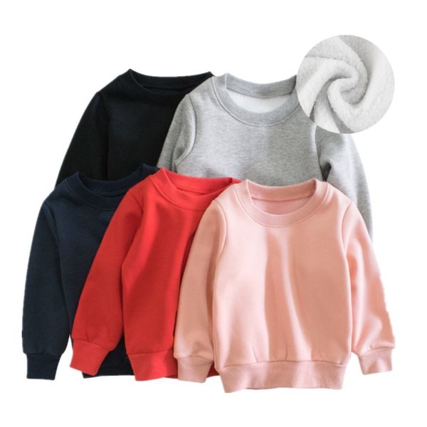 

clothing sets winter autumn sweater shirts baby boys girls solid fleece thickening t shirts clothes for 1 9 years children 230222, White