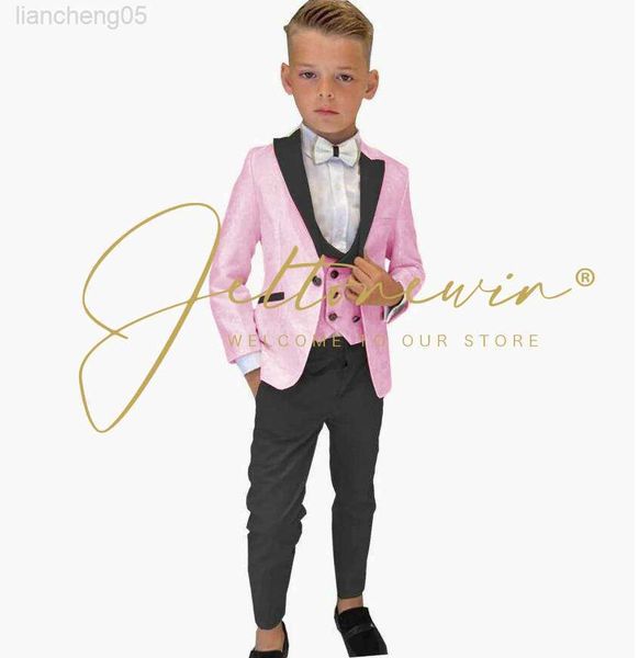 

clothing sets formal suit for boys wedding tuxedo pink 3 piece floral jacket pants vest peaked lapel kids blazer set slim fit tailored outfi, White