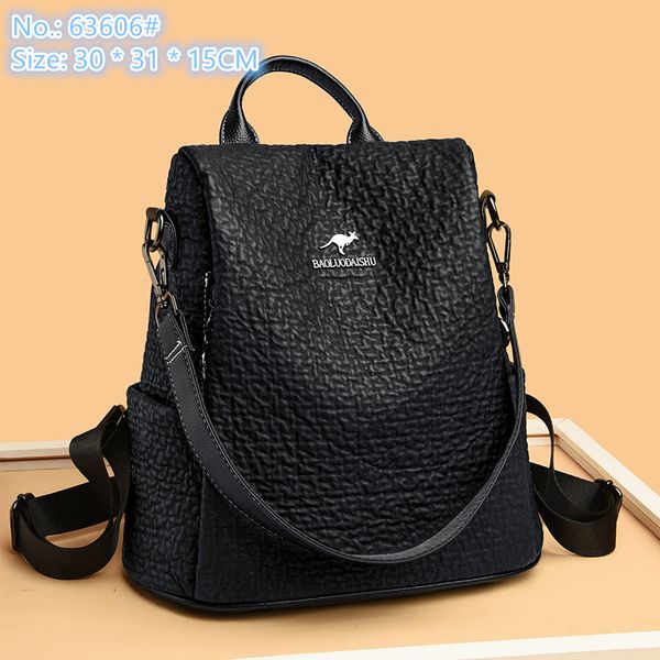 

factory wholesale ladies shoulder bags 2 styles simple and versatile black handbag large-capacity embossed lychee leather backpack sewing fa