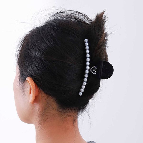 

hair clips barrettes new elegant heartshaped black flocking pearl crab clip girl ponytail hair claw clip for woman hair clip headwear j23022, Golden;silver