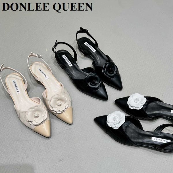 

fashion pointed toe flat shoes women slingback sandals elegant mules brand black/white flowers female ballet zapatos mujer 0220