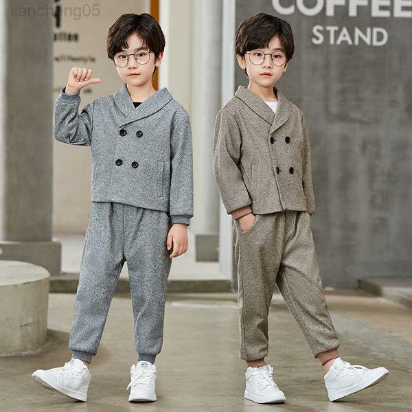 

clothing sets blazer set for toddler boys double breasted pants t-shirt three piece suit kids school piano show comes children clothes w022, White
