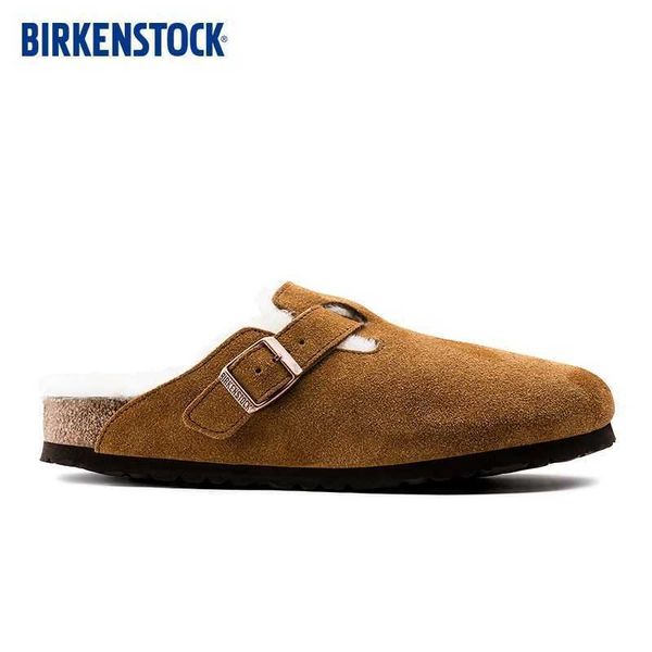 

german slippers designer birkinstocks plush shoes bucken shoes half drag plus plush outer wear the same type of cork slippers for men and wo, Black