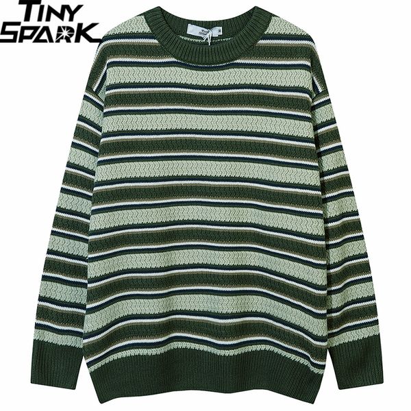 

men s sweaters 2023 retro striped streetwear men knitted hip hop vintage pullover autumn cotton harajuku stripe green 230221, White;black