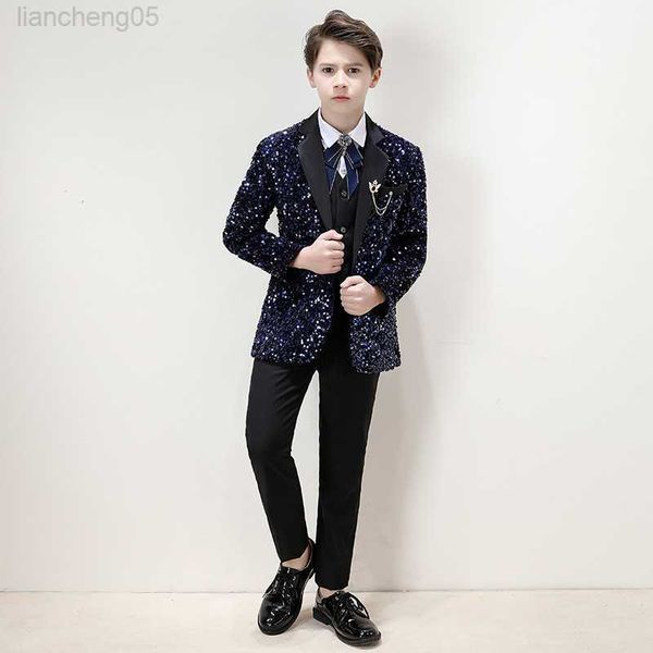 

clothing sets children formal handsome sequined suit set flower boy host catwalk piano performance dress come kids blazer pant clothing set, White