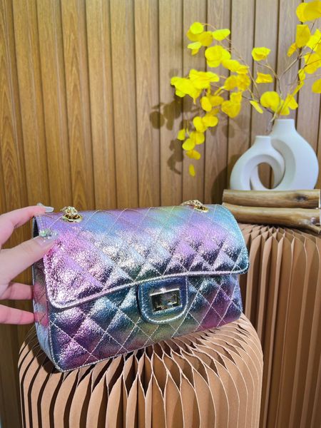 

dyed rainbow gradient metal lambskin bags classic mini flap quilted real leather colorful mermaid princess purse