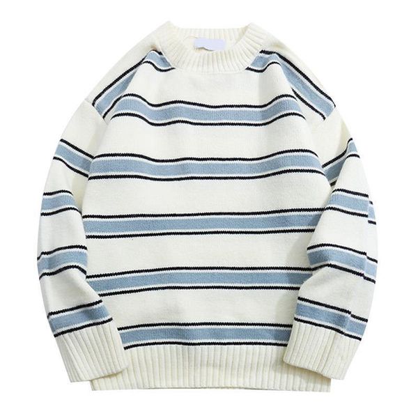 

men's sweaters striped harajuku oversized knitted autumn japanese style o neck spliced color loose couples hip hop streetwear 230222, White;black
