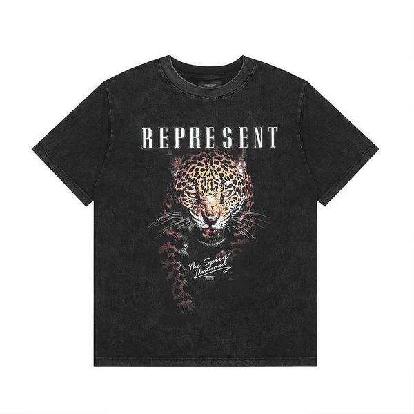 

2023 men's and women's fashion t shirt western european brand designer rep jaguar washed old short-sleeved high street half sleeve, White;black