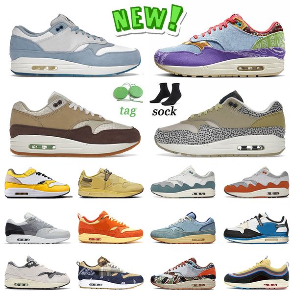 

1s sports running shoes mens women 1 87 trainers blueprint concepts far out crepe hemp safari fragment patta waves noise aqua london sneaker, White;red