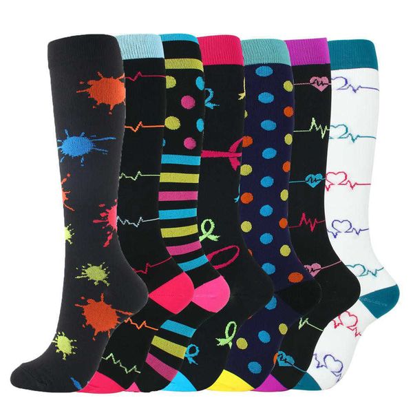 

5pc socks hosiery 48 styles compression socks men women knee high happy sportrs running socks anti fatigue pain relief varicose veins stocki, Black;white