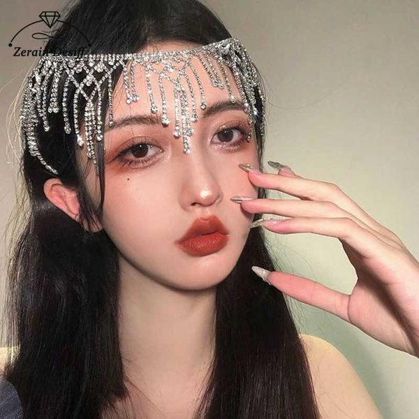 

hair clips barrettes luxury fringed eyebrow pendant forehead chain tassel hairpin bridal headdress fashion accessories rhinestone headband j, Golden;silver