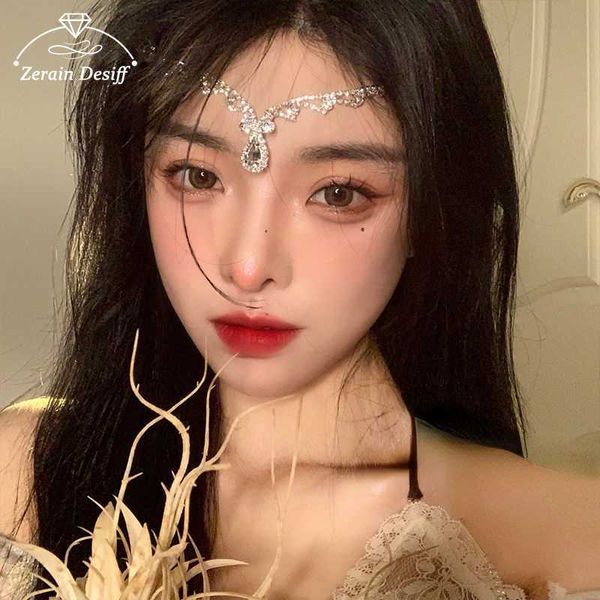 

hair clips barrettes 2021 new shiny exotic headgear eyebrow pendant forehead rhinestone hairpin performance tiara halloween accessories j230, Golden;silver