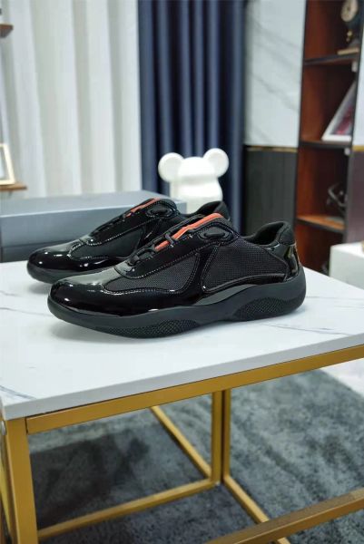 

with box prad 23.s americas cup mesh sneakers shoes men mesh breathable outdoor sports linea rossa runner sole technical fabrics lightwei lu, Black