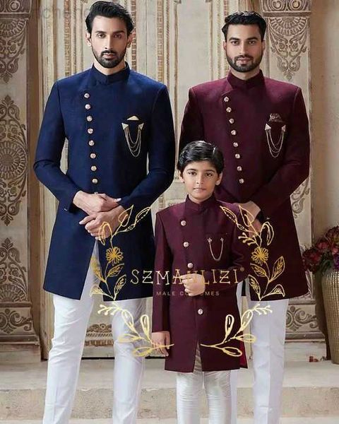 

clothing sets indian style burgundy jacket white pant suit for boys wedding tuxedo stand collar birthday party formal kids blazer sets 2 pie