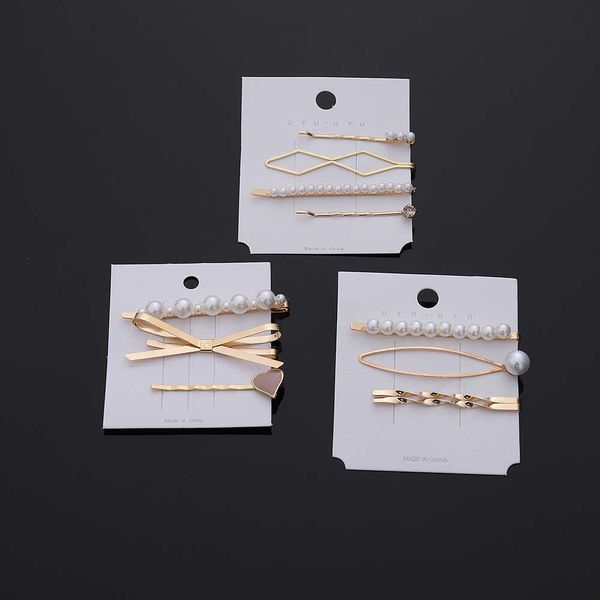 

hair clips barrettes 4 pcsset trendy pearl hair clips for women sweet girl simple hairgrip hairpins alloy handmade barrettes hair accessorie, Golden;silver