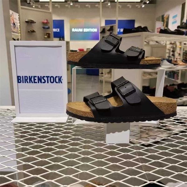 

german slippers designer birkinstocks germany boken cork slippers boken double-button women's shoes wear couple sandals outside in summ, Black