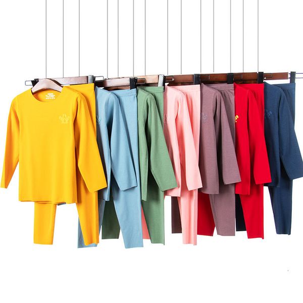 

pajamas autumn winter children pajamas solid color style kids pajamas sets for boys girls 2-12y warm child clothes sets 230222, Blue;red