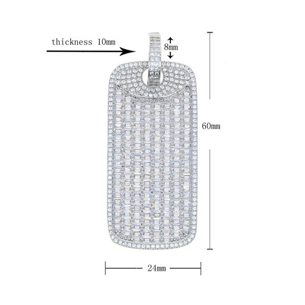 

iced out bling rectangle pendant necklace for men boy geometric 5a cubic zircon full paved hip hop trendy geometric jewelry, Silver