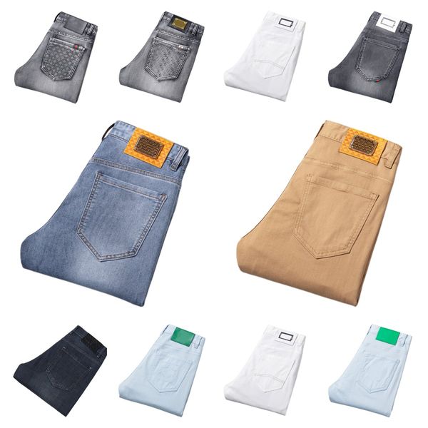 

men's jeans spring summer thin slim fit european american high-end brand small straight pants k6088, Blue