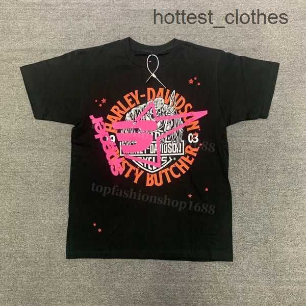 

23ss men t shirt pink young thug sp5der 555555 mans women 1 quality foaming printing spider web pattern tshirt fashion tees 1 u9r9, White;black
