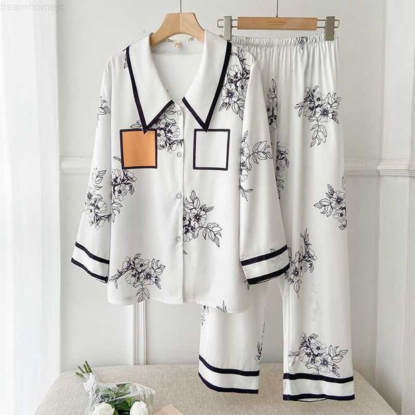 

floral long pajamas for women satin silk summer pyjamas sleepwear 2 pieces pj set elegant ladies loungewear home clothes 2022 0222