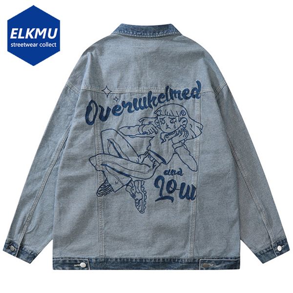

men's jackets embroidery fashion hip hop denim backwear streetwear harajuku men 2023 spring autumn loose casual y2k 230222, Black;brown