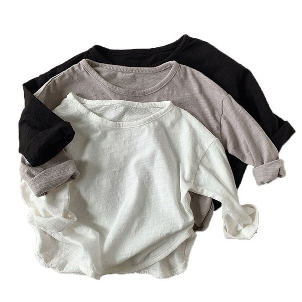 

clothing sets children long sleeve t shirts boys cotton clothes bottoming tee shirts fashion girls casual solid toddler baby t shirt 230222, White
