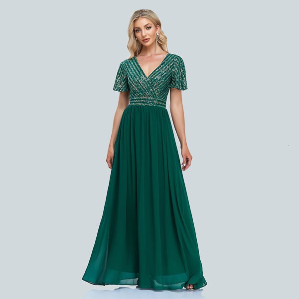 

party dresses formal dress women elegant v-neck chiffon prom dress floor-length evening gown with short sleeves 230222, White;black