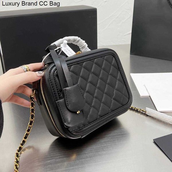 

cc shoulder bags classic filigree vanity case totes bag caviar calfskin leather luxury quilted plaid gold metal chain double zipper shoulder