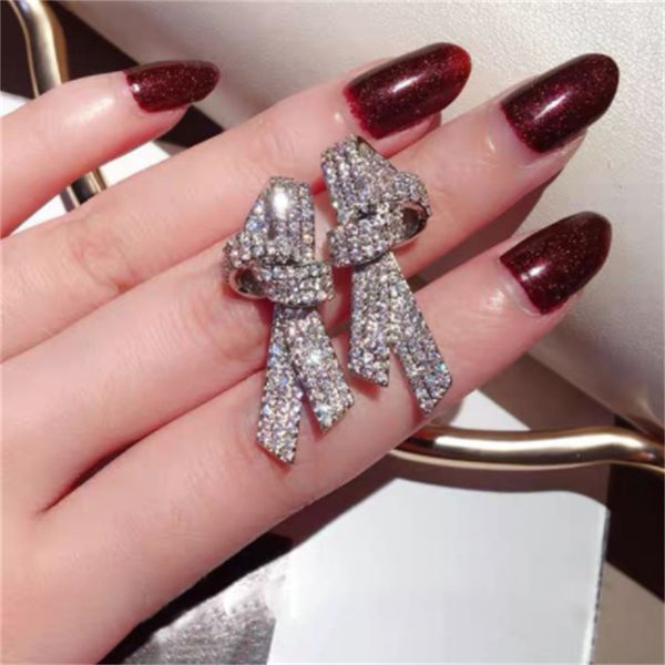 

fashion lab diamond dangle earring stud 925 sterling silver wedding drop earrings for women bridal promise engagement party jewelry, Golden;silver